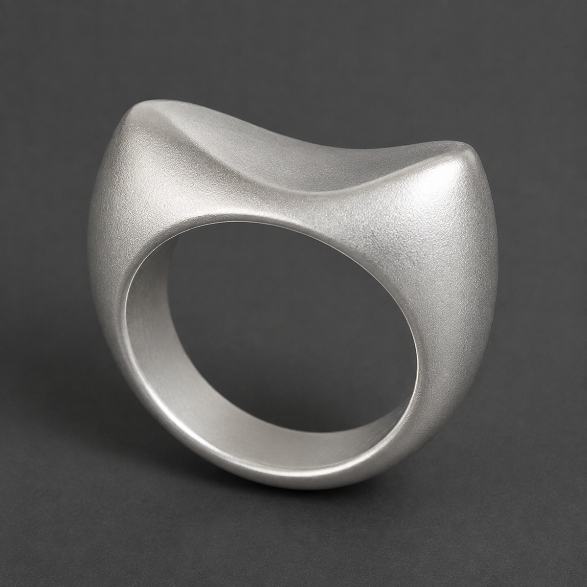 Compression Arc Ring in sterling silver on a neutral studio background